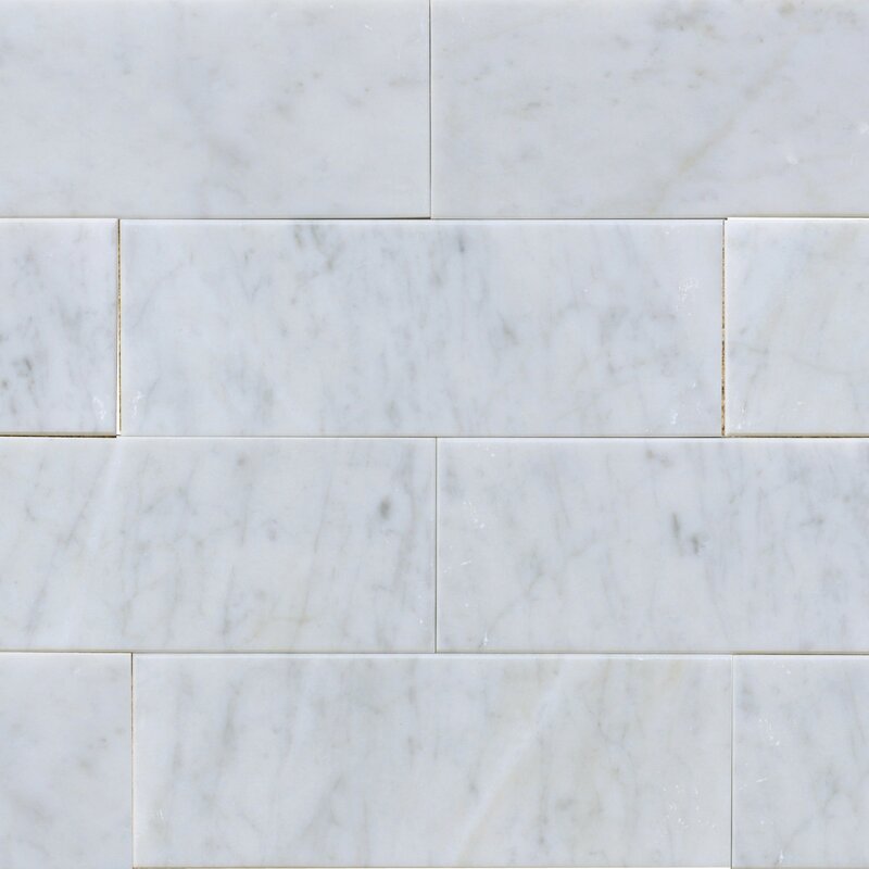 The Bella Collection 3" x 8" Marble Subway Tile in White Carrara